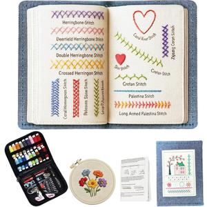 2026 New Embroidery Stitch Book Kit, 138 Patterns with Tools & Tutorials,with an Embroidered Grille and an English Manual, Portable Embroidery Book for Adults & DIY Craft Lovers.(14in*10in)