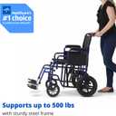 Medline Heavy Duty Transport Chair supports up to 450 lbs., Bariatric Transport Wheelchair, 22" x 18" Seat, Blue Frame