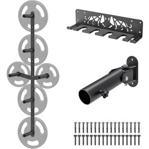 Kipika Gym Organizer Set - Wall Mounted Weight Plate Storage Rack Barbell Storage Rack with T-Bar Row Landmine Platform Attachment - Durable Steel Construction, Easy Installation (4-Peg and 2-Weight Wing)