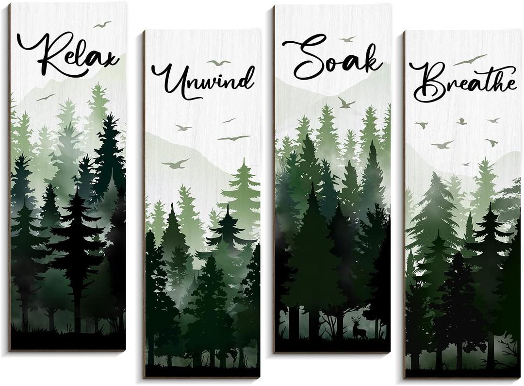 COLOR VALLEY ART Green Misty Forest Bathroom Wall Decor, 4 x 11.8 inch, Rustic Vintage Wall Art Plaque, Nature Themed Wall Decor for Bathroom, Laundry, Spa