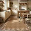 GarveeHome 3x5 Scalloped Washable Area Rug for Bedroom,Soft Solid Brown Entryway Rug Farmhouse Kitchen Mat Non Slip Low Pile Carpet Stain Resistant Throw Rug for Bedside Kids Room Office Dining Room
