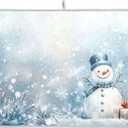 Winter Snowman Silver Dish Drying Mat for Kitchen Countertop 18x24 Christmas Snowflake White Xmas Large Drying Mat Reusable Quick Dry Dish Sink Mats Easy Clean Decorative Essentials