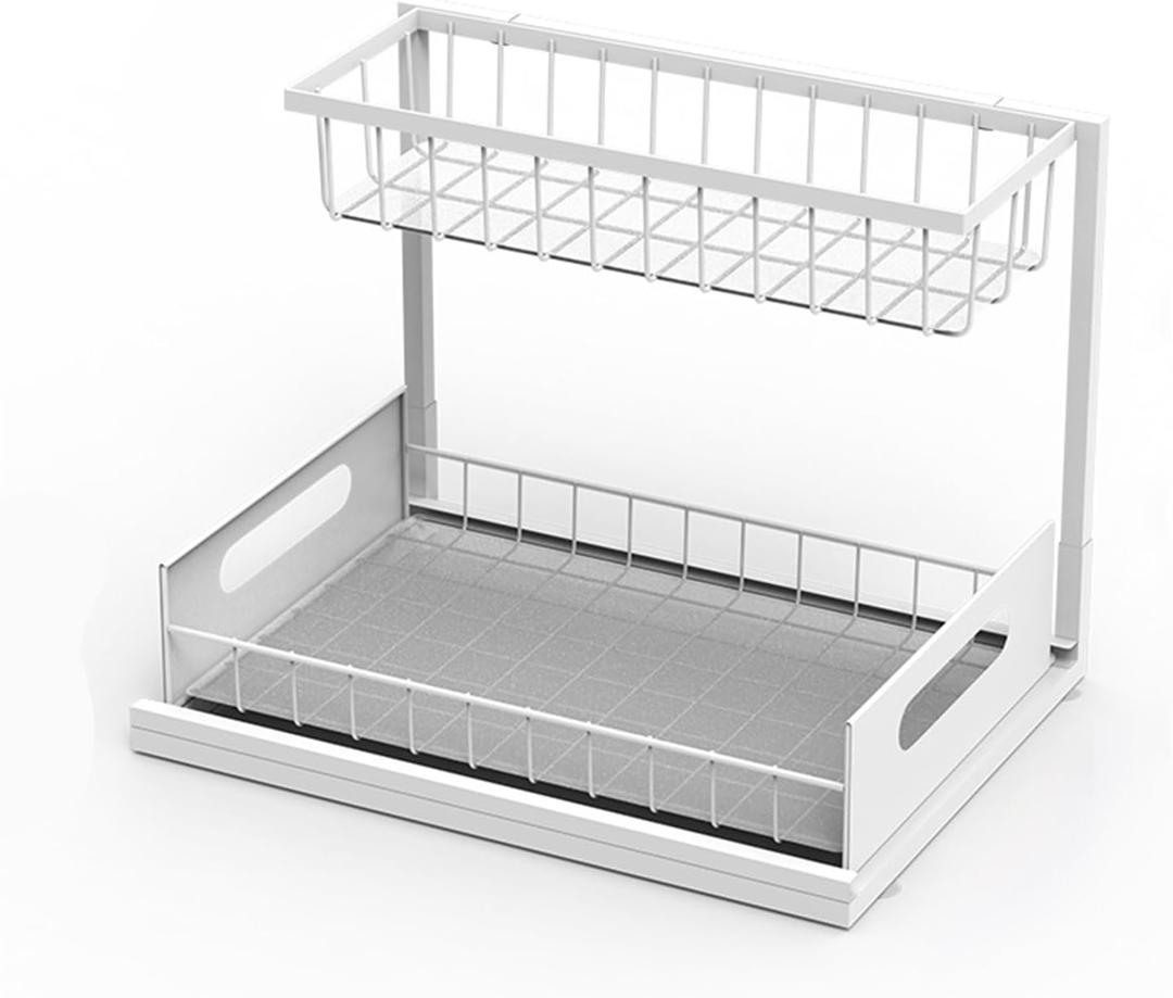 Under Sink Organizer, 2-Tier Pull Out Cabinet Organizer, Under Sink Shelf for Bathroom, Kitchen