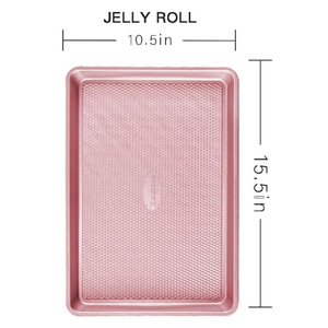 HONGBAKE Baking Sheet Pan for Oven with Diamond Texture Pattern, Heavy Duty Cookie Tray, Pink (Pink Carbon Steel)