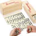 Noamus 56 PCS Dominoes Set for Adults, Professional Domino Tiles with Spinner, Double 6 in 2 Portable Wooden Case, 28 Tiles Domino Travel Set for Family Numbers Table Board Games, 2-8 Players