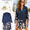 CUPSHE Women Mini Summer Dress Cover Up Oversize Floral Shirt 3/4 Sleeve Cuff Tie Button Down Beach Dresses Cover Up Top (Blue, XXL)