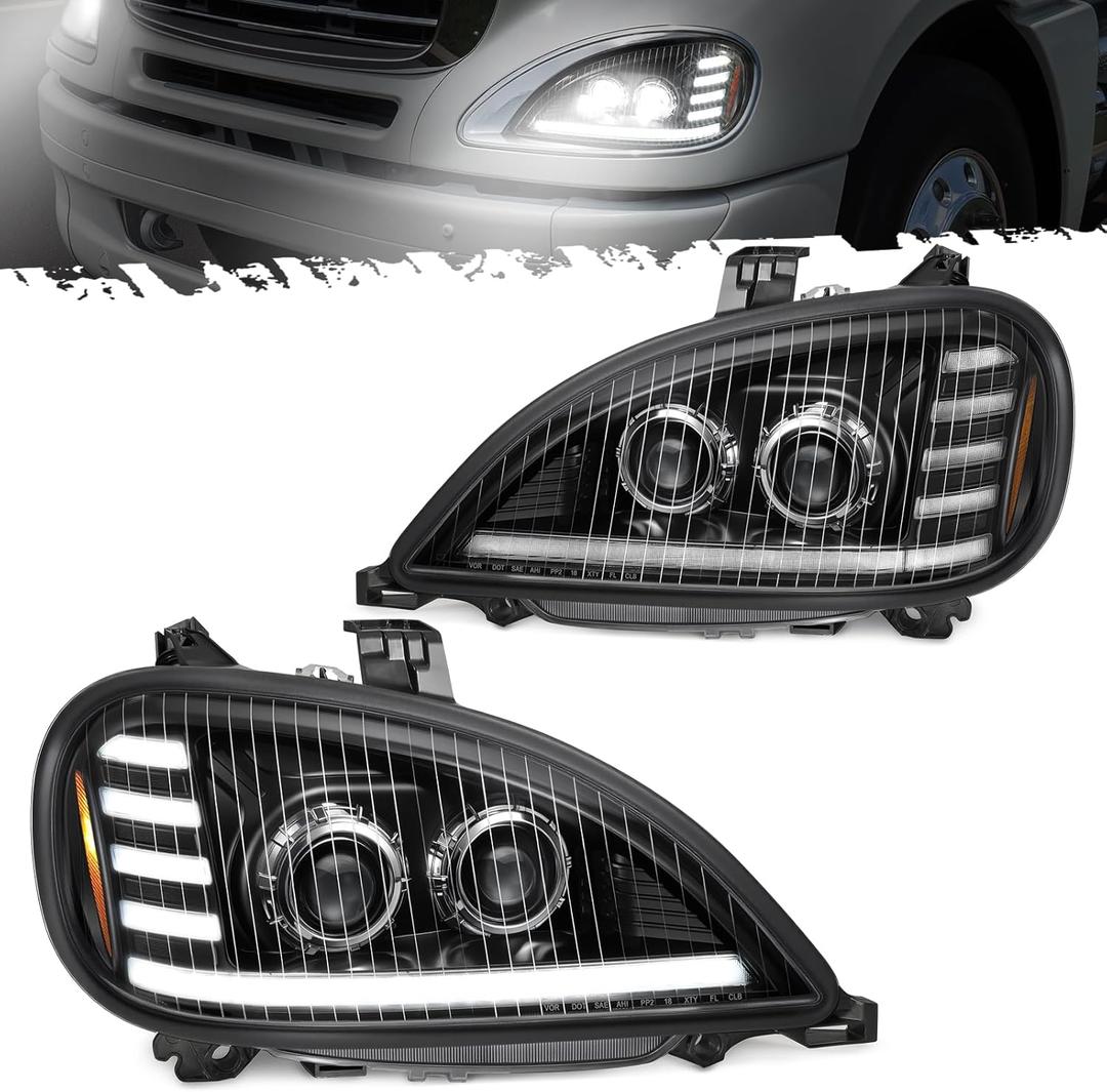 Partsam LED Headlights Assembly Compatible with Freightliner Columbia 1996-2017, DOT Approved with Start Animation Sequential Turn Signal High/Low Beam DRL Marker Lights, 6500K IP67