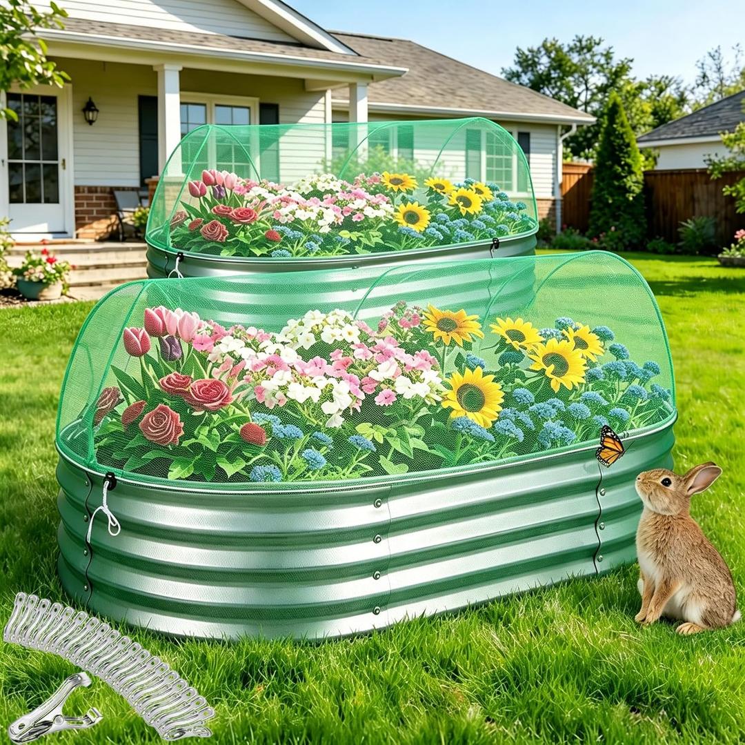 Garden Netting for Raised Beds 2 Pack, Raised Garden Bed Plant Netting Cover Mesh for Garden Protection, Rectangular Bird Netting Pest Barrier Screen Insect Net for Vegetables Fruits, 4x2x1ft, Green