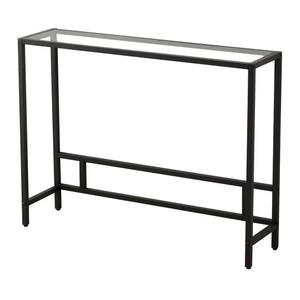 MAJARO Small Modern Console Table for Entryway, Tempered Glass with Metal Frame Sofa Table for Living Room, Hallway, Office (Single-Layer, Black)