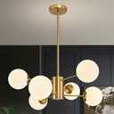 Bagood 6-Light Globe Sputnik Chandelier Milk Glass Modern Gold Chandelier Light Fixture Mid Century Sputnik Chandeliers Pendant Light Frosted Globe Adjustable Hanging Ceiling Light for Entryway, 6-Light, 23.6", 2-Tier