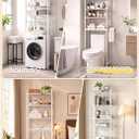 Over The Toilet Storage Cabinet, 4-Tier Bathroom Organizer (White), 23.8"W x 9.8"D x 68.1"H