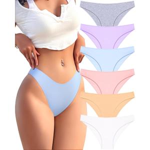 FINETOO Cotton Underwear for Women Sexy Cheeky Bikini Panties Lingerie | 6 Pack,Low Rise Cheeky Soft Breathable Cotton Bikini Panties,Underwear Women,Plus Size Lingerie Outfits Clothes Clothing