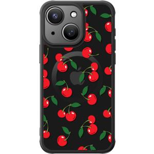 FUNMIKO for iPhone 14 Plus Case Military-Grade Protection & Wireless Charging - Trendy Pattern Design for Women Girls, Non-Slip Matte Phone Cover with Shockproof Corners - Juicy Cherries