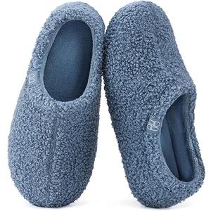 HomeTop Women's Fuzzy Curly Fur Memory Foam Loafer Slippers Bedroom House Shoes with Polar Fleece Lining (8 Cerulean)