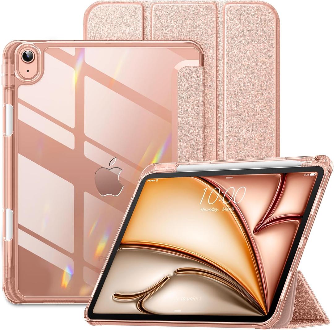 VIKESI Case for iPad Air 11 inch 2024, iPad Air 6th / 5th / 4th Generation Case,Matte Slim Hard Back, Soft TPU Frame, Pencil Holder and Auto Sleep/Wake Cover for iPad Air 11-inch /5/4 - Rose Gold