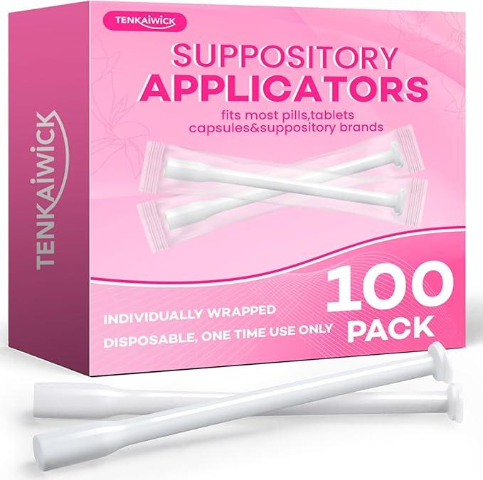 100 PACK Disposable Vaginal Suppository Applicator for Women, Fits Most Lubricants Creams Gels Pills Tablet Suppositories, Threaded End, Soft & Small Tip, with Dosage Markings, Individually Wrapped
