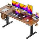 Huuger 63 x 28 Large Electric Standing Desk, Height Adjustable Computer Desk, 27.6" Deep Desktop, Stand up Gaming Office Table with 2 Hooks, 3 Preset Heights, for Home Office, Rustic Brown