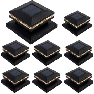 MAGGIFT 15 Lumen Post Lights for Outdoor, Fence Deck or Patio, Solar Powered Caps, Warm White High Brightness SMD LED Lighting, Lamp Fits 4x4, 5x5 or 6x6 Wooden Posts, 8 Pack