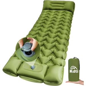 Camping Sleeping Pad with Pillow, Built-in Foot Pump Inflatable Sleeping Pad, Ultralight Air Mattress, Durable Waterproof Camping Pad for for Tent, Backpacking, Hiking (5" Thick Single)