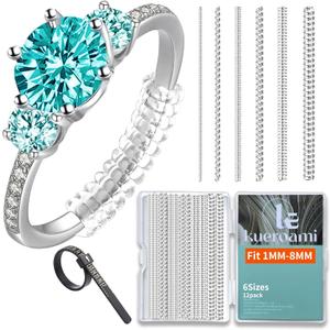 3 x Ring Size Adjuster for Loose Rings,12 Pack-6 Sizes Ring Guards Fitter Resizer,Invisible Coil Wrap Ring Tightener for Women & Men, Spacers Inserts Make Rings Smaller Without Resizing (Clear)