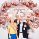 Trgowaul 75th Birthday Decorations Balloon Set Women's Arch, Rose Gold 75th Birthday Banner and Party Tablecloth, Belt and Tiara, Pink Gold 75th Balloon, Pink Birthday Cake Top, Latex Balloon * 60