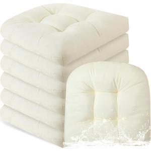 Thyle Outdoor Chair Cushions Set of 6 Waterproof Sun Protection Square Tufted Overstuffed Patio Furniture Seat Cushion for Patio Funiture Dining Indoor 19" x 19"(Beige)
