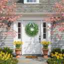 Summer Wreath for Front Door - 26'' Artificial Eucalyptus Wreath with Fake Leaves, Front Door Wreath for All Seasons, Porch, Wall, Window, Farmhouse Decor
