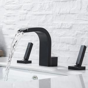 8 Inch Waterfall Bathroom Faucet for Sink 3 Hole Bathroom Sink Faucet Widespread Bathroom Vanity Faucets High Arc Basin Mixer Tap 2 Handle Lavatory Sink Faucet Set, Matte Black
