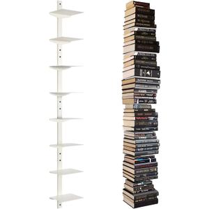 Floating Book Shelves for Wall, 8 Tier Invisible Floating Bookshelf, Vertical Spine Book Tower, Wall Mounted & Space Saving, Heavy Duty Metal Book Organizer for Home Office, 4 Pack White