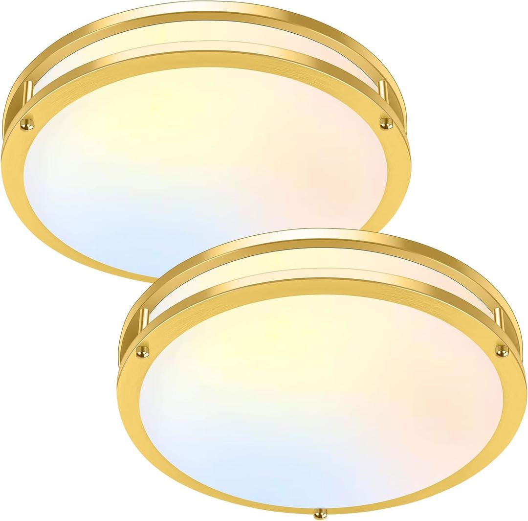 Brightever 13 Inch LED Ceiling Light Fixture, 36W 4400Lm Flush Mount Ceiling Lights, Dimmable 5CCT 2700K/3000K/4000K/5000K/6500K, Super Bright Modern Bedroom Lamps for Kitchen Hallway, Gold, 2 Packs