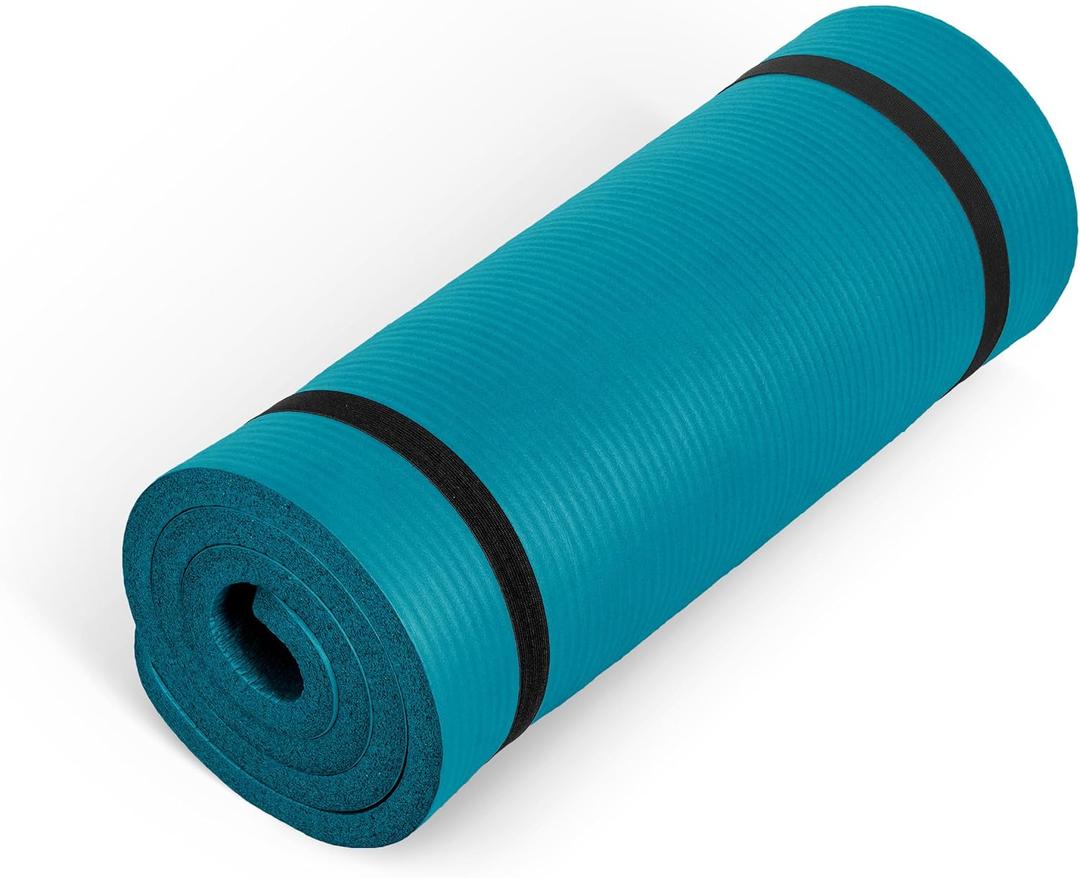 CAP 1" Extra Thick Yoga Mat, Exercise & Workout Mat with Strap, Teal