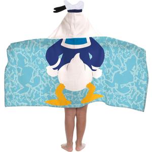 Jay Franco Kids Hooded Towel – 22" x 51" Super Soft Bath Wrap with 3D Hood, Adventure & Sports Characters, Beach, Pool & Travel, Official Licensed, Blue - Mickey and Friends Donald Duck