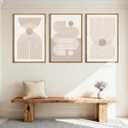 Anyzal Large Boho Framed Wall Art 16x24 Inch Beige Neutral Minimalist Canvas Pink Abstract Modern Geometric Artwork for Living Room Bedroom Dining room Set of 3