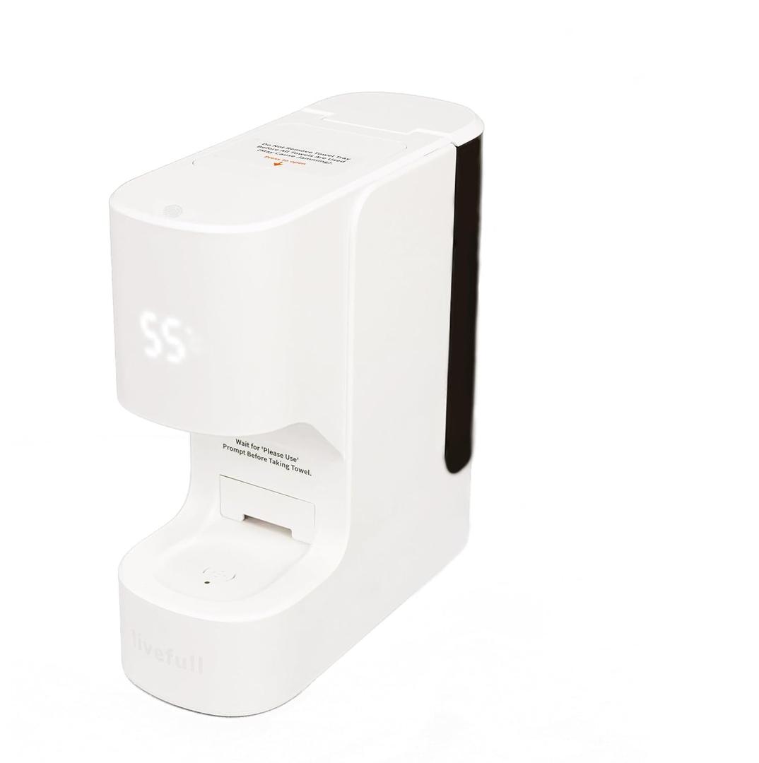 Hot Face Towel Heater Machine, Towel Warmer, 55C Constant Temperature, 20 Compressed Towels, Smart Voice Alerts, Auto Heating & Dispensing, White