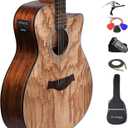 Kadence Electric Acoustic Guitar (Ash Wood) - Semi Acoustic Guitar with Pickup, Inbuilt Tuner, Capo, Strings, Picks, Strap, Cable and Padded bag - Electro Guitars for Beginners & Professionals