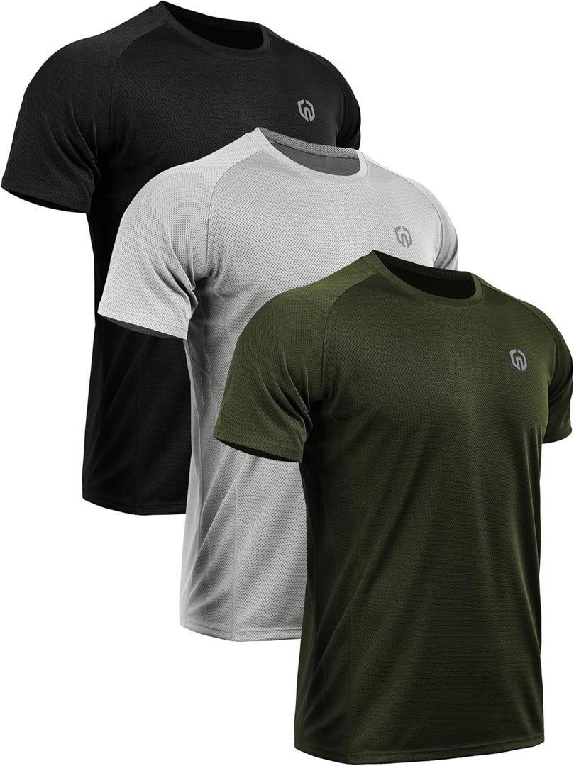 NELEUS Men's Dry Fit Mesh Athletic Shirts (XX-Large, 5033# 3 Pack: Black,grey,olive Green)