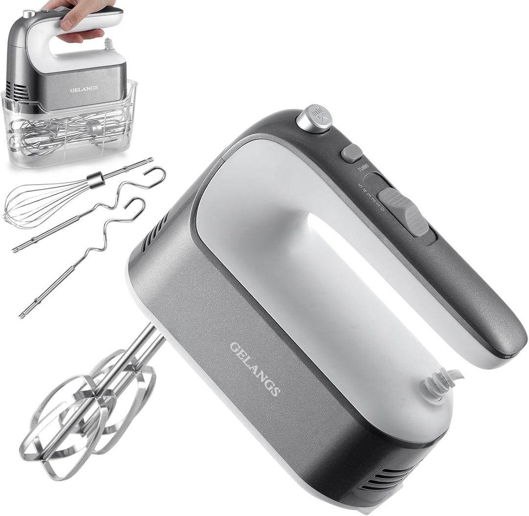 GELANGS-400W Hand Mixer with Turbo Boost - 5-Speed, One-Touch Release, Copper Motor - 3 Dishwasher-Safe Attachments - 110V Heavy Duty Mixer for Baking, Whipping & Dough