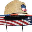 grinderPUNCH Lifeguard Hat Mens Straw Sun Hat for Outdoor, and Travel | UPF 50+ Sun Protection | Straw Beach Hat for Men (One Size, Usa Flag)