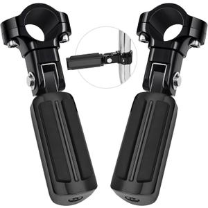 PBYMT Highway Footpegs, 1"&1.25" Highway Pegs Stainless Steel Aluminum Adjustable Fit for Harley Davidson Street Glide Road King Road Glide Softail Dyna 1-1/4" Engine Guard Style C Black Black