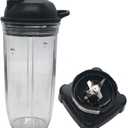 JOYSTAR Upgrade extractor blade with 32 oz cup and spout lid for Ninja Professional 72oz Countertop Blender BL660W/BL660W/BL660/BL740/BL770/BL771/BL773CO/780 (Large, Rubber)