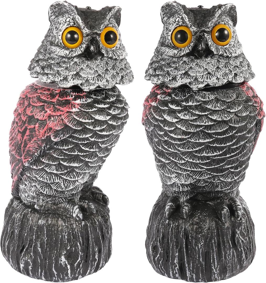 Owl Decoys to Scare Birds Away, 2 Pack Bobble Head Fake Owls Plastic Scarecrow Bird Deterrent, Nature Enemy Scarecrow Plastic Owl Statues, Garden Decor Statues for outside, Patio, Lawn, Yard Decoration