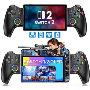 Switch Controller Compatible with Switch 2/Switch/OLED/Android/iPhone, Wireless Switch Controller One-Piece Joypad with Hall Effect Joysticks/Hall Triggers Support Xbox Cloud, Steam Link, GeForce Now
