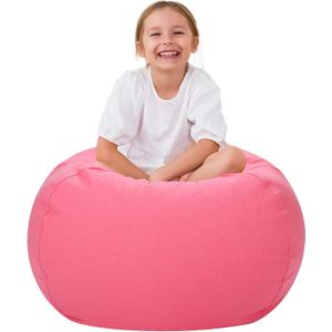 Aubliss Stuffed Animal Bean Bag Storage Chair (Solid Pink, Medium (32''))