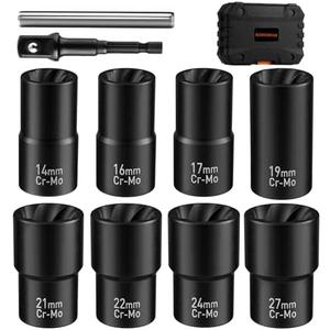 GIREORAN Wheel Lock Removal Kit, 10 Piece Lug Nut Remover, 1/2-Inch-Drive Impact Easy Out Bolt Extractor Socket Set for Removing Damaged, Frozen, Rusted, Rounded-Off Bolts, Nuts
