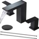 Black Bathroom Faucet, 8 Inch Widespread Matte Black Bathroom Sink Faucet, 3 Hole Waterfall Vanity Faucet with Pop-Up Drain and Hoses for Bathroom Sink Vanity Rv
