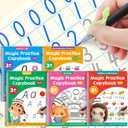 Large Magic Grooved Practice Copybook 5 Pack with Pens, Reusable Children's Magic Copybooks, Magical Handwriting Workbooks Number Letter Tracing for Kids Age 3-8 Kindergarten Preschool Calligraphy