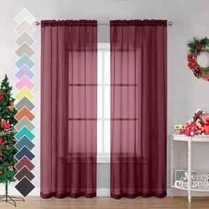 OVZME Burgundy Sheer Curtains - 96" Length 2 Panels Set for Living Room Bedroom, Christmas Gorgeous Window Decoration for Party & Backdrop & Canopy, Burgundy, Each 42Wx96L