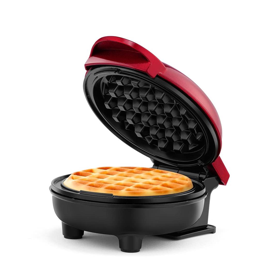 Holstein Housewares Personal Non-Stick Waffle Maker, Metallic Red - 4-inch Waffles in Minutes