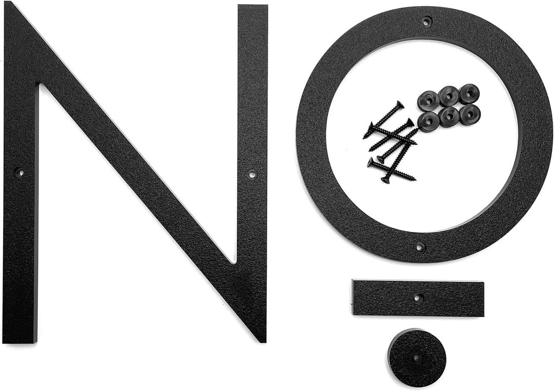 8 inch Large Modern House Numbers for outside, Black plastic floating number with hardware included (No.-)