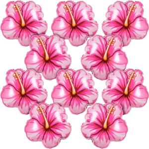 10Pcs Tropical Hibiscus Foil Balloons, Pink Hibiscus Flowers Balloon for Magic Theme Summer Hawaiian Luau Aloha Birthday Party Decorations
